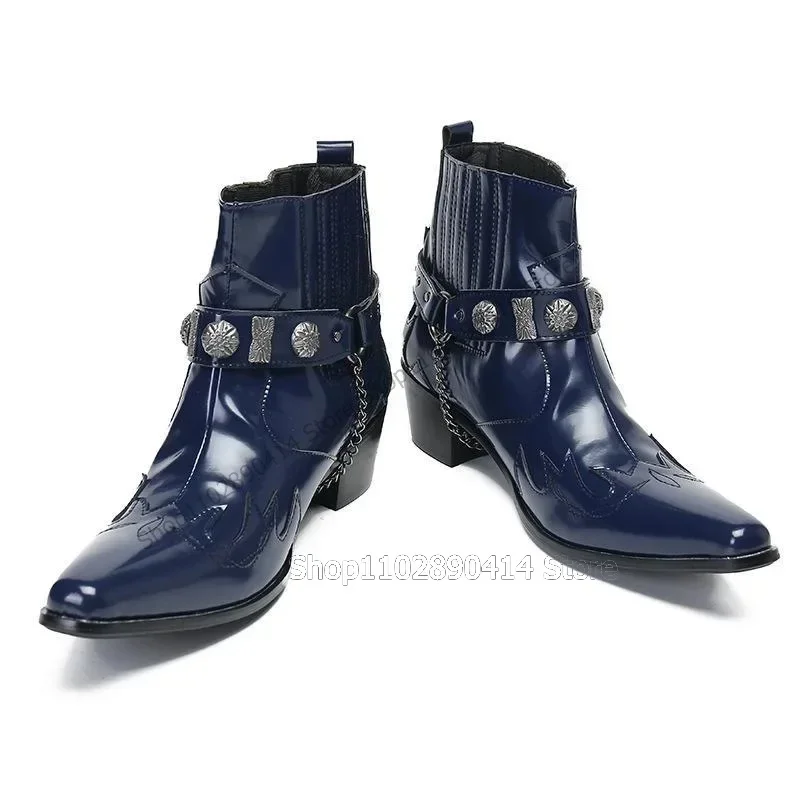 Blue Sewing Design Metal Buckle Chain Decor Boots Fashion Slip On Men Boots Luxury Handmade Party Feast Office Men Dress Shoes
Blue Sewing Design Metal Buckle Chain Decor Boots Fashion Slip On Men Boots Luxury Handmade Party Feast Office Men Dress Shoes