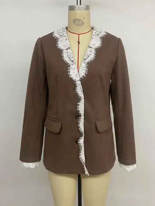 Женский пиджак, весна-осень 2023, новый однотонный лоскутный кружевной пиджак с v-образным вырезом и длинными рукавами, повседневный пиджак с карманами
Женский пиджак, весна-осень 2023, новый однотонный лоскутный кружевной пиджак с v-образным вырезом и длинными рукавами, повседневный пиджак с карманами