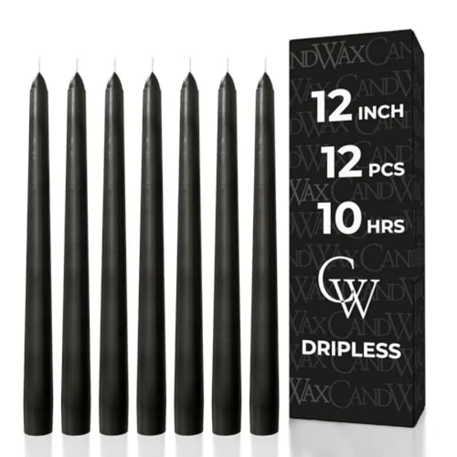 12 inch Taper Candles Set of 12 - Dripless and Smokeless - Slow Burning Black Tapered Candle Sticks Ideal for Halloween - Black
12 inch Taper Candles Set of 12 - Dripless and Smokeless - Slow Burning Black Tapered Candle Sticks Ideal for Halloween - Black