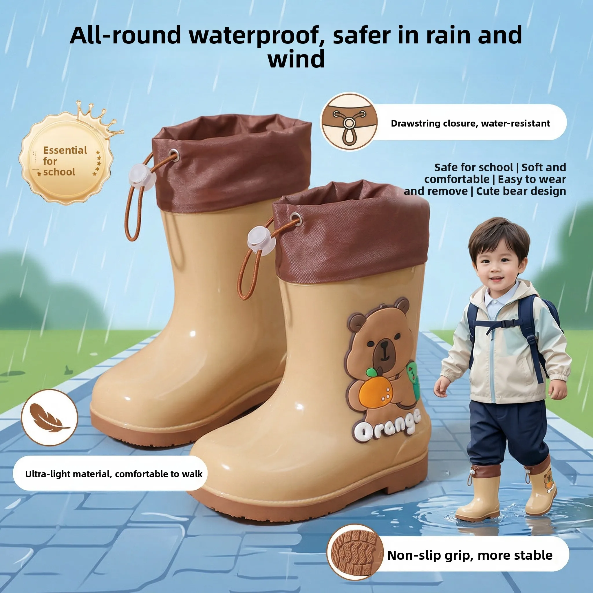 Children's Rain Boots Waterproof Non-Slip Soft Bottom Booties School Uniform Girls Slip-On Rain Boots Wave Pattern Tread
Children's Rain Boots Waterproof Non-Slip Soft Bottom Booties School Uniform Girls Slip-On Rain Boots Wave Pattern Tread