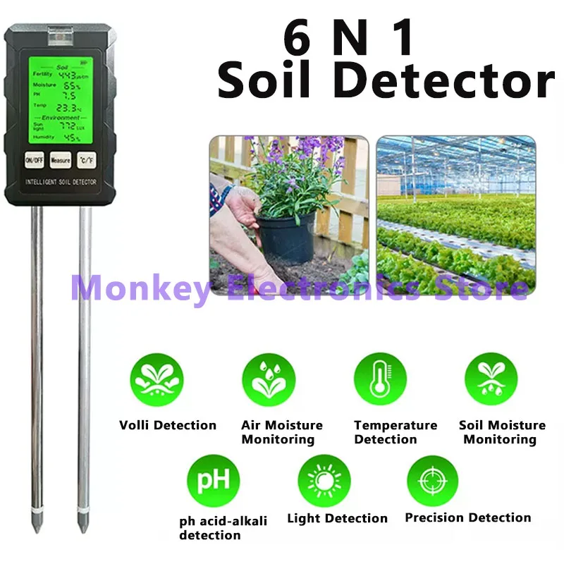 6-in-1 Multifunctional Soil TesterSoil PH MeterAcid MeterAcidity and Alkalinity MeterLight MeterTemperature and Humidity
6-in-1 Multifunctional Soil TesterSoil PH MeterAcid MeterAcidity and Alkalinity MeterLight MeterTemperature and Humidity
