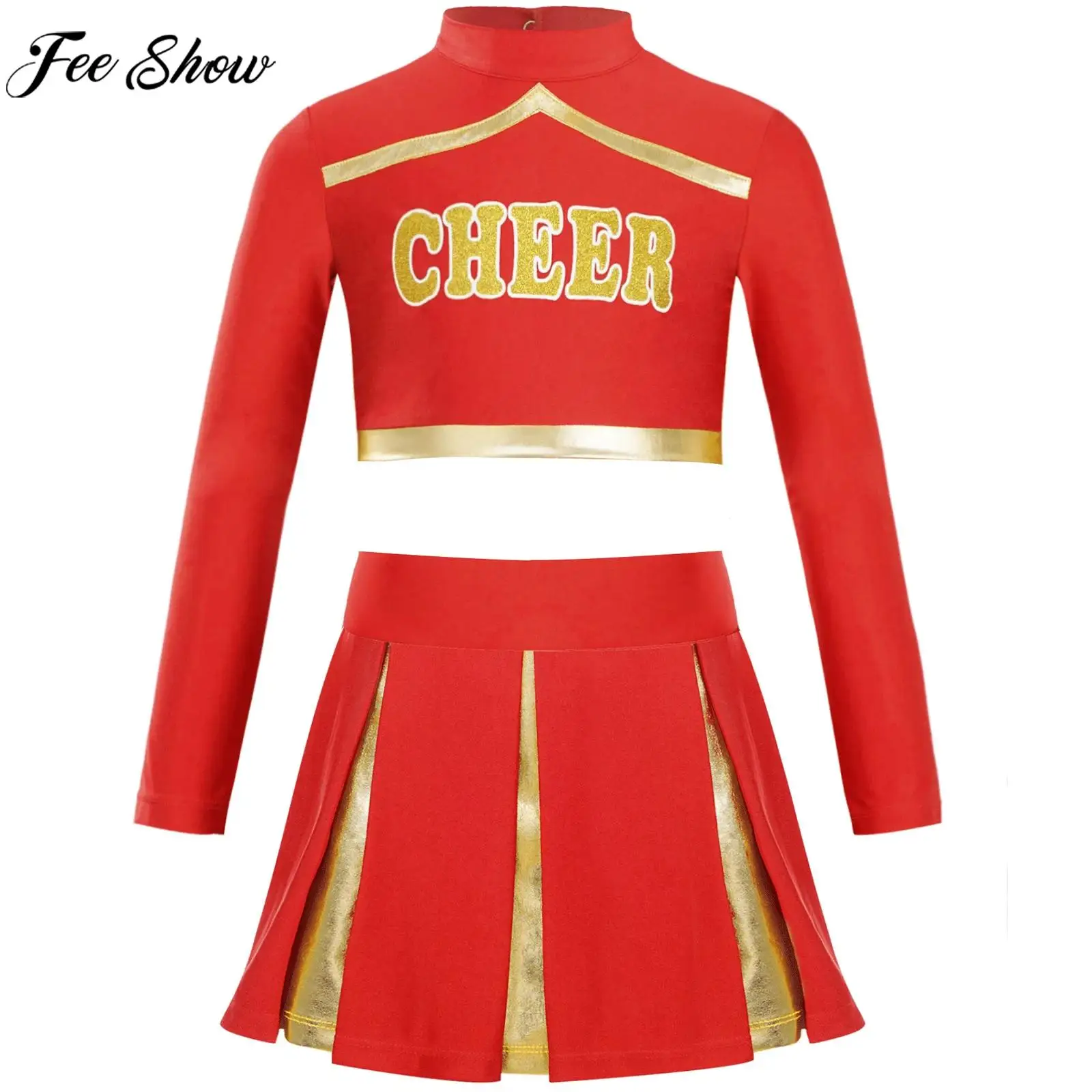 Kids Girls Cheerleading Dance Outfit Long Sleeve Crop Top with Pleated Skirt School Show Halloween Christmas Party Cheer Costume
Kids Girls Cheerleading Dance Outfit Long Sleeve Crop Top with Pleated Skirt School Show Halloween Christmas Party Cheer Costume