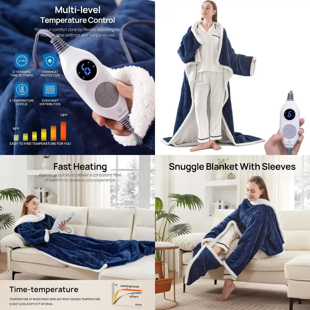 Heated Wearable Blanket with Foot Pocket, 6 Temperature Settings, 2-10 Hours Timer, 50x70+18, Navy
Heated Wearable Blanket with Foot Pocket, 6 Temperature Settings, 2-10 Hours Timer, 50x70+18, Navy