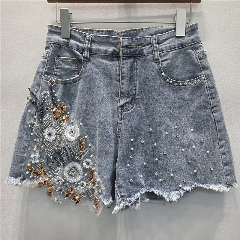 Beading Sequined Denim Shorts for Women 2026 Summer High Waist Slim-looking Shorts Embroidery American Style High Street Pants
Beading Sequined Denim Shorts for Women 2026 Summer High Waist Slim-looking Shorts Embroidery American Style High Street Pants