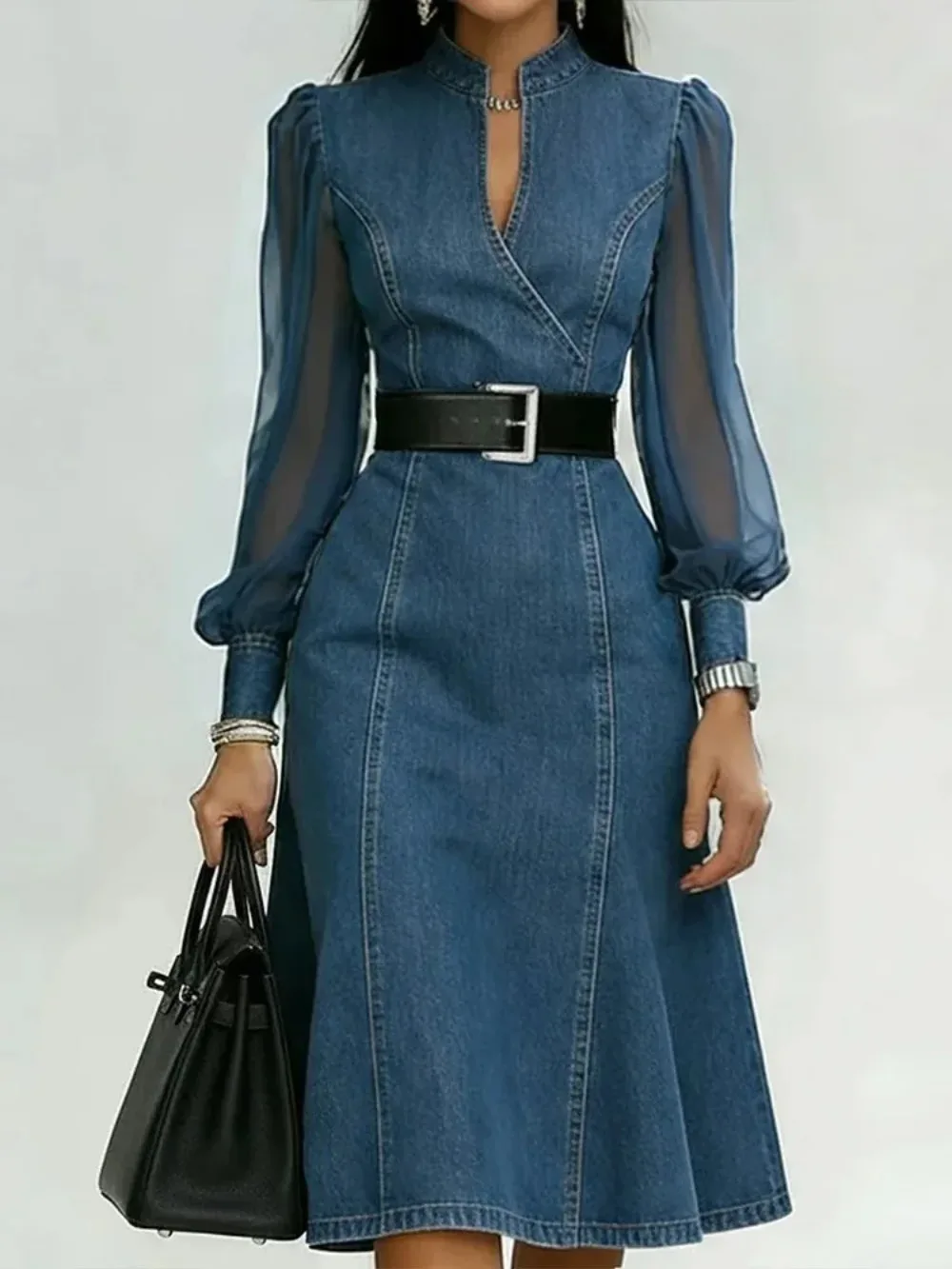 Women's Vintage Women's A-Line Maxi Dress Denim Tulle Splicing V-Neck Long Sleeve Sheer Belted Summer Streetwear Casual Dress
Women's Vintage Women's A-Line Maxi Dress Denim Tulle Splicing V-Neck Long Sleeve Sheer Belted Summer Streetwear Casual Dress