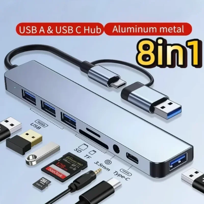 8in1 USB C Type C HUB Docking Station with Audio Jack Adapter For Micro SD Card Reader Laptop Tablet Phone Disk Converter
8in1 USB C Type C HUB Docking Station with Audio Jack Adapter For Micro SD Card Reader Laptop Tablet Phone Disk Converter