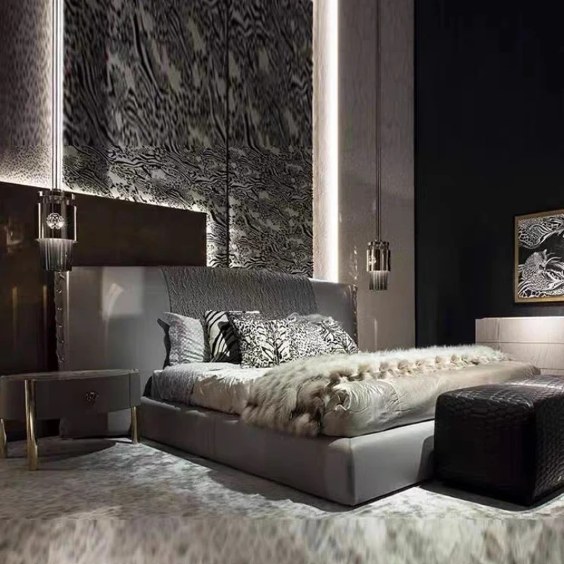 Japanese Villa Leather Bed Italian Mansion Widescreen Large Double Bed Wedding Modern Display Salon Beliche Unique Furniture
Japanese Villa Leather Bed Italian Mansion Widescreen Large Double Bed Wedding Modern Display Salon Beliche Unique Furniture