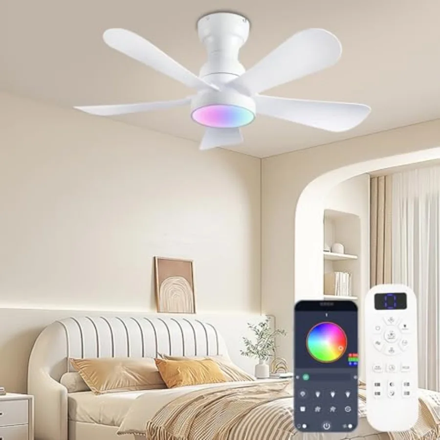 36Inch Ceiling Fans with Lights and Remote/App Control, Flush Mount Ceiling Fan with Reversible Dc Motor RGB Dimmable Light, No
36Inch Ceiling Fans with Lights and Remote/App Control, Flush Mount Ceiling Fan with Reversible Dc Motor RGB Dimmable Light, No