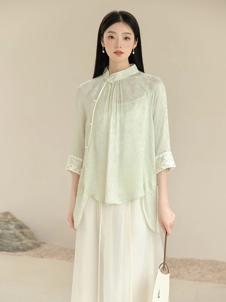 Шелковая блузка Ele Loose с вышитыми боковыми пуговицами, воротником-стойкой, в китайском стиле, модный женский топ от An Yuezhi
Шелковая блузка Ele Loose с вышитыми боковыми пуговицами, воротником-стойкой, в китайском стиле, модный женский топ от An Yuezhi