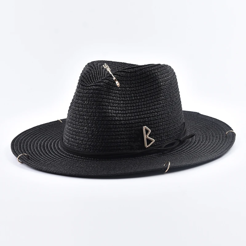 Fashionable Metal Letter RB Straw Hats for Women Men Summer Panaman Jazz Hat Outdoor Holidays Beach Sun Hat
Fashionable Metal Letter RB Straw Hats for Women Men Summer Panaman Jazz Hat Outdoor Holidays Beach Sun Hat