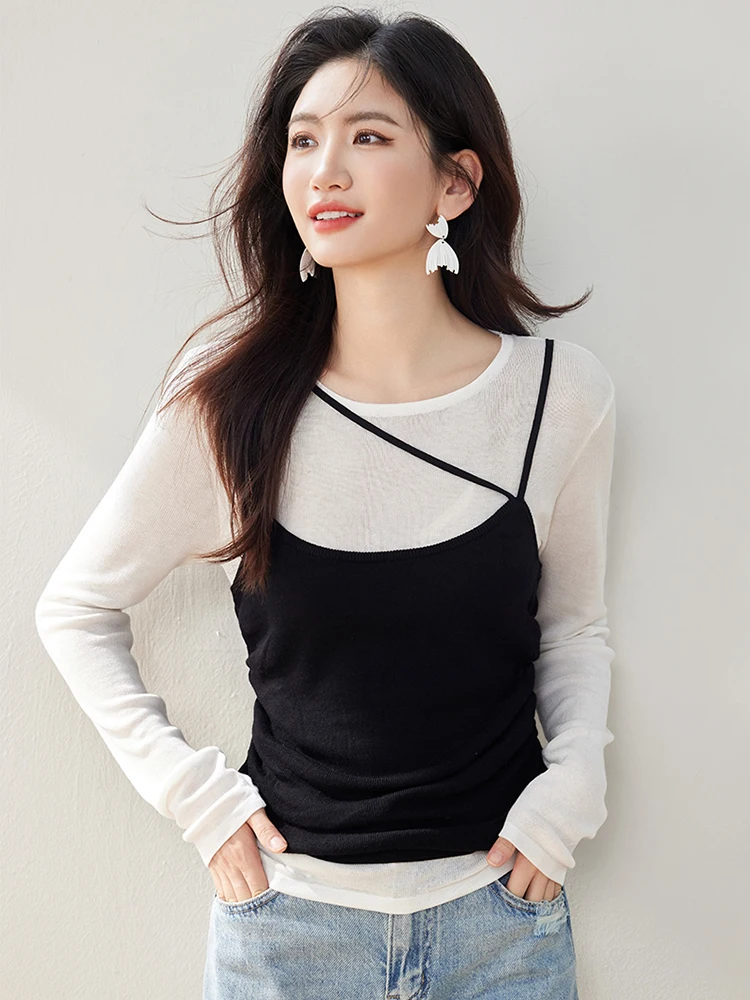 Women's Knitted Tops Casual Fashion Fake Two Pieces Sweater Autumn New Design Sense Niche Long Sleeves Solid Color Pullover Tops
Women's Knitted Tops Casual Fashion Fake Two Pieces Sweater Autumn New Design Sense Niche Long Sleeves Solid Color Pullover Tops