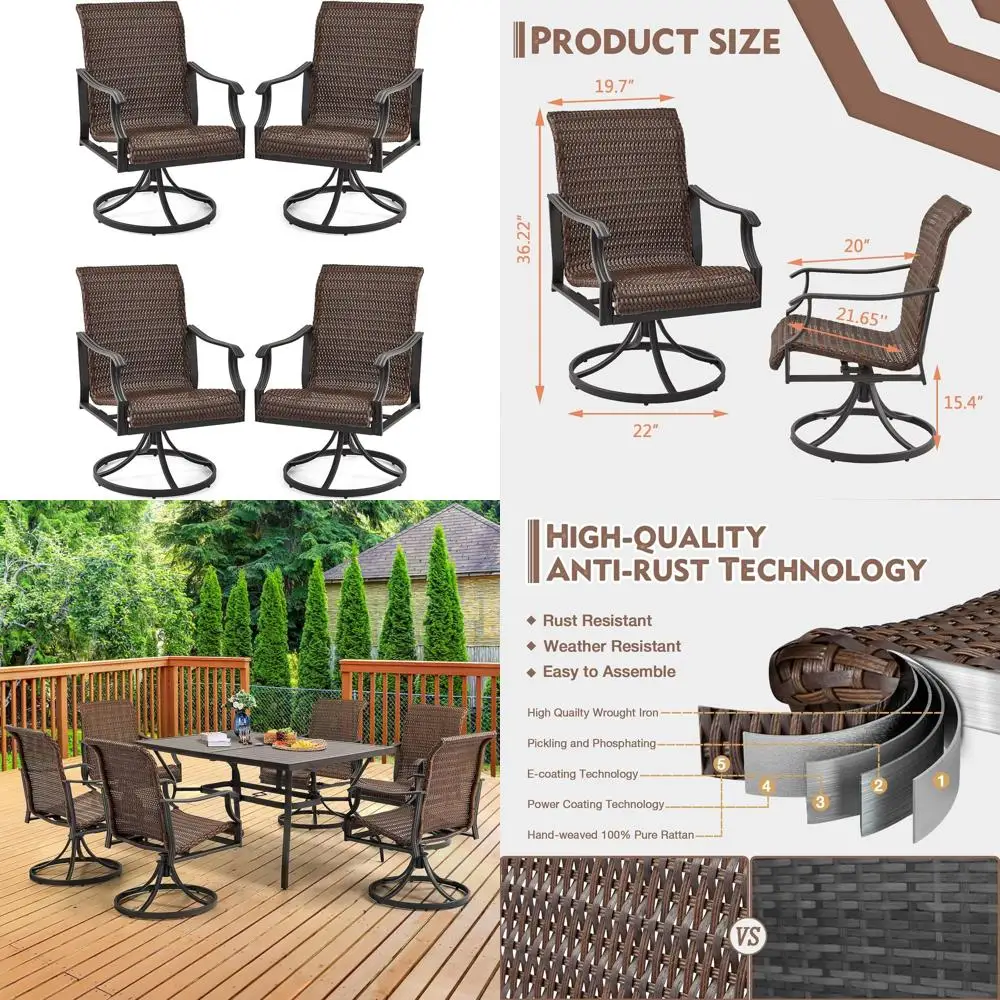 4-Piece Heavy-Duty Outdoor Swivel Wicker Chair Set with High Back and Large Seat for Patio, Garden, and Backyard
4-Piece Heavy-Duty Outdoor Swivel Wicker Chair Set with High Back and Large Seat for Patio, Garden, and Backyard