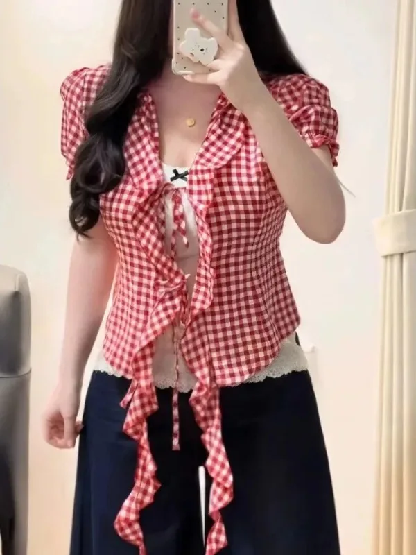plus Size Women's Spicy Style Shirt Short Sleeve Belted Waist in Summer Vintage Slimming Top Korean Version Commute Style
plus Size Women's Spicy Style Shirt Short Sleeve Belted Waist in Summer Vintage Slimming Top Korean Version Commute Style