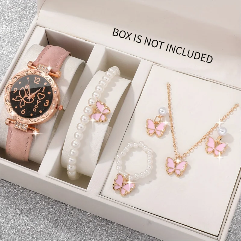 5PCS/Set Women Quartz Wristwatch Minimalist Butterfly Pearl Belt Set Fashionable Unique Trending Female Watch Girl Gifts
5PCS/Set Women Quartz Wristwatch Minimalist Butterfly Pearl Belt Set Fashionable Unique Trending Female Watch Girl Gifts