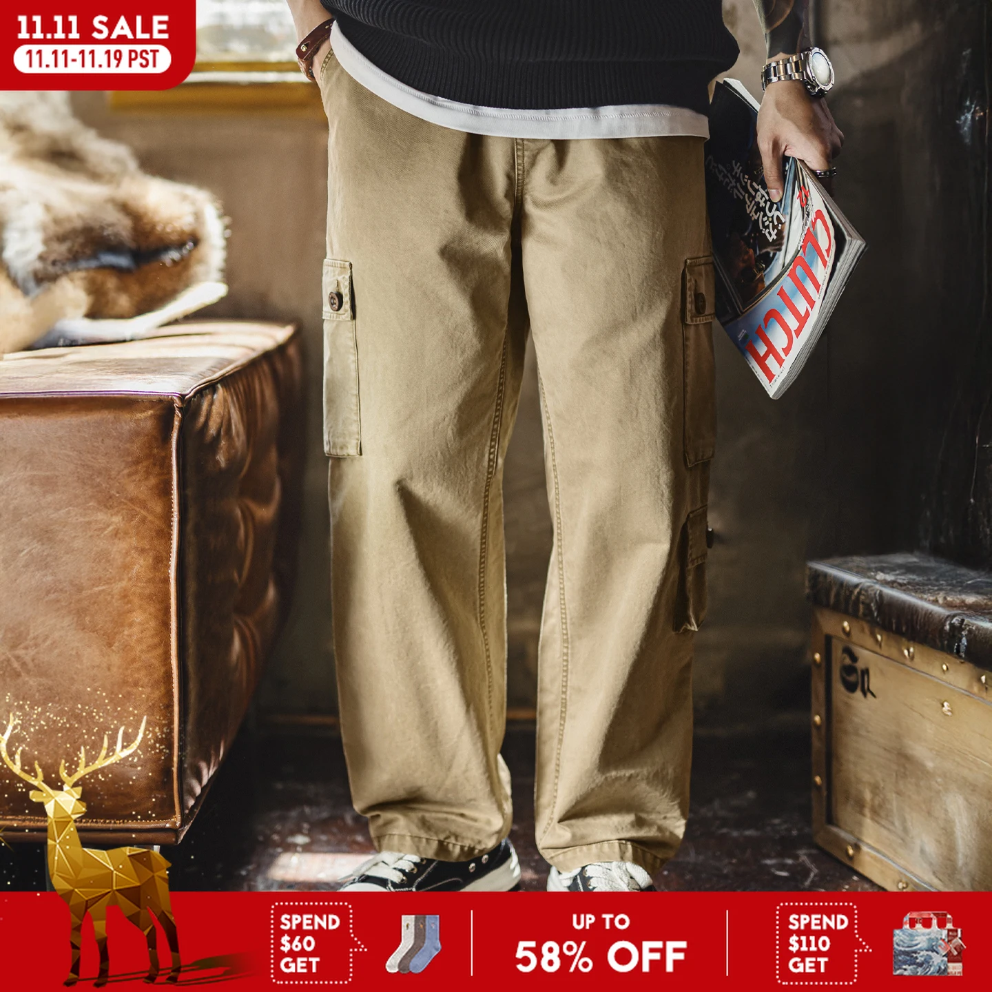 Maden Men's Retro M51 Khaki Cotton Trousers Straight-Leg Cargo Pants Multi-Pocket Washed Casual Long Pants for Autumn Streetwear
Maden Men's Retro M51 Khaki Cotton Trousers Straight-Leg Cargo Pants Multi-Pocket Washed Casual Long Pants for Autumn Streetwear