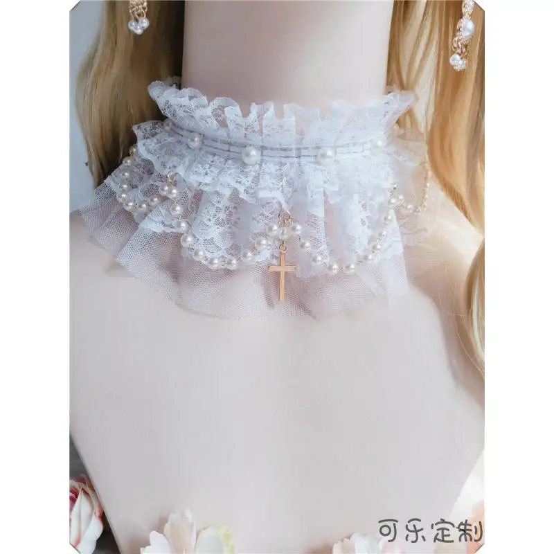 White Ruffled Lace Choker Necklace Pearl Chain Cross Pendant Gothic Lolita Kawaii Jewelry For Cosplay Wedding Party Gift
White Ruffled Lace Choker Necklace Pearl Chain Cross Pendant Gothic Lolita Kawaii Jewelry For Cosplay Wedding Party Gift