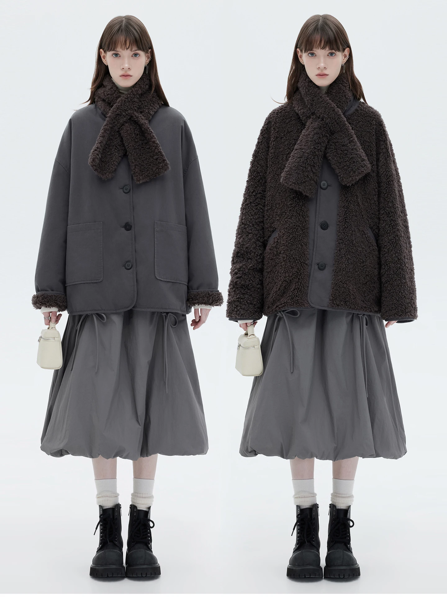 Двусторонняя куртка из смесовой ткани с имитацией овчины Queen Le Rayon со шарфом, свободного кроя, в корейском стиле, из хлопка, для женщин
Двусторонняя куртка из смесовой ткани с имитацией овчины Queen Le Rayon со шарфом, свободного кроя, в корейском стиле, из хлопка, для женщин