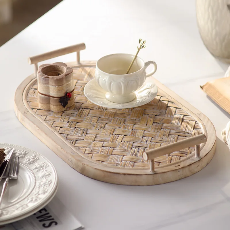 New Chinese-style wooden bamboo woven craft tray set, B & B hotel decorative fruit plate, restaurant and living room storage pla
New Chinese-style wooden bamboo woven craft tray set, B & B hotel decorative fruit plate, restaurant and living room storage pla