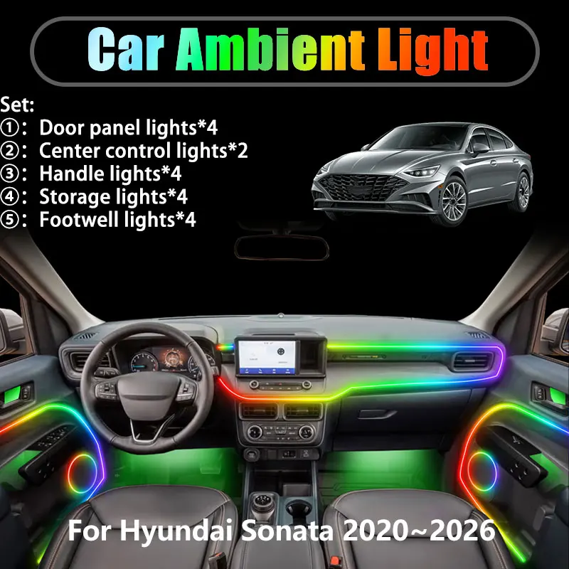 Для Hyundai Sonata 2020-2026 DN8 MK8 8-го поколения, комплект из 2/18 светодиодных RGB-ламп для салона и багажника с USB-подключением, атмосферная подсветка, стример
Для Hyundai Sonata 2020-2026 DN8 MK8 8-го поколения, комплект из 2/18 светодиодных RGB-ламп для салона и багажника с USB-подключением, атмосферная подсветка, стример