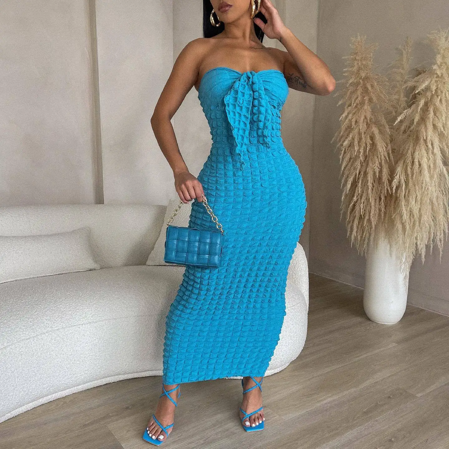 Sexy Wave Solid Bodycon Dress Streetwear Strapless Lace Up Ankle Length Dresses Summer Women Clothes Evening Party Club Vestidos
Sexy Wave Solid Bodycon Dress Streetwear Strapless Lace Up Ankle Length Dresses Summer Women Clothes Evening Party Club Vestidos