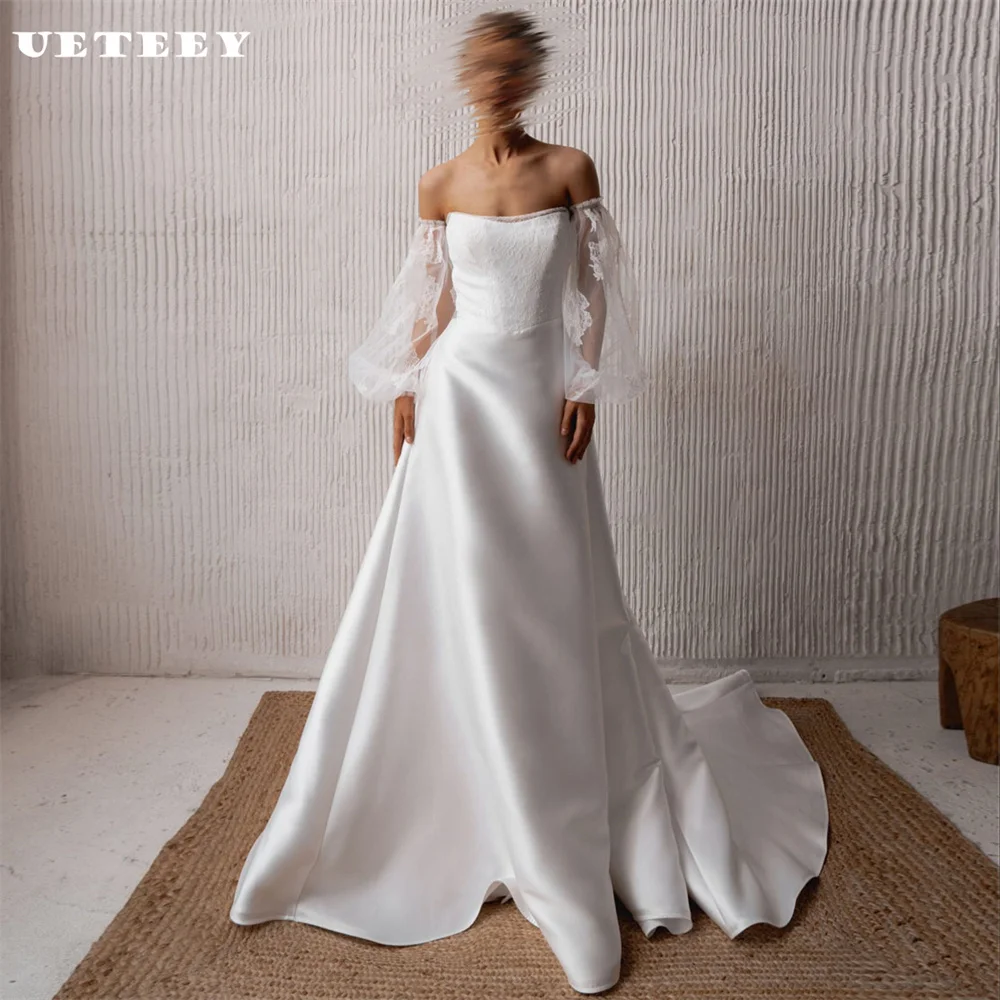 UETEEY Customized Elegant Off Shoulder Long Sleeves Crepe Wedding Dress Lace V Neck A Line Zipper Back Court Train Bridal Gown
UETEEY Customized Elegant Off Shoulder Long Sleeves Crepe Wedding Dress Lace V Neck A Line Zipper Back Court Train Bridal Gown