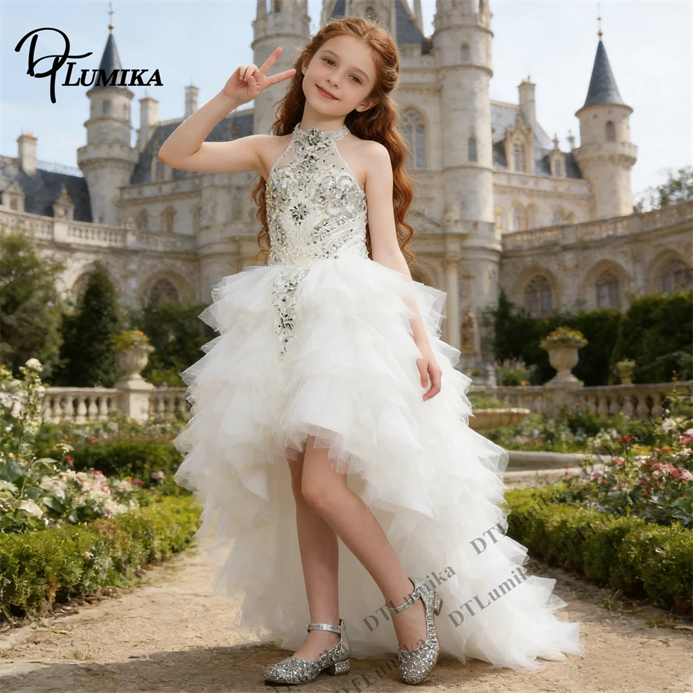 White High Low Flower Girl Dress – Halter Neck, Beaded Sequin & Tulle Ruffle – Princess Gown for Wedding, Birthday Party
White High Low Flower Girl Dress – Halter Neck, Beaded Sequin & Tulle Ruffle – Princess Gown for Wedding, Birthday Party
