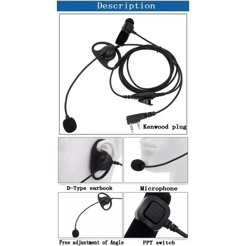 K Plug D-Shape Tactical Headset PTT Mic Earhook Earpiece Earphone for Baofeng 888S UV-5R UV-82 Kenwood TYT HYT Walkie-talkie
K Plug D-Shape Tactical Headset PTT Mic Earhook Earpiece Earphone for Baofeng 888S UV-5R UV-82 Kenwood TYT HYT Walkie-talkie