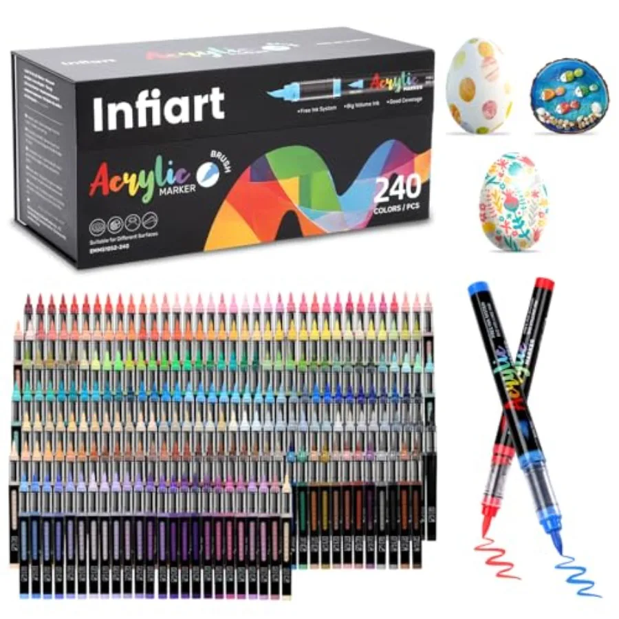 240 Colors Acrylic Paint Markers Brush Tip Automatic Ink Control Acrylic Paint Pens Waterproof Acrylic Markers Set for Holiday
240 Colors Acrylic Paint Markers Brush Tip Automatic Ink Control Acrylic Paint Pens Waterproof Acrylic Markers Set for Holiday