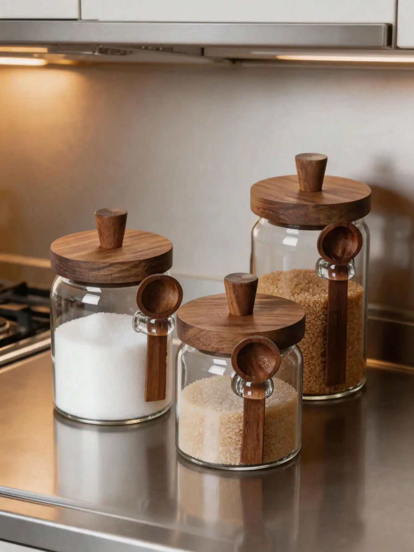 3Pcs 17OZ/22OZ/27OZ Clear Glass Jars With Wooden Lids And Matching Spoons, Airtight Sealed Food Storage Canisters With Scoop, Modern Farmhouse Style Kitchen Organization Containers, Multipurpose Pantry Countertop Storage Jars Perfect For Coffee Beans, Tea
3Pcs 17OZ/22OZ/27OZ Clear Glass Jars With Wooden Lids And Matching Spoons, Airtight Sealed Food Storage Canisters With Scoop, Modern Farmhouse Style Kitchen Organization Containers, Multipurpose Pantry Countertop Storage Jars Perfect For Coffee Beans, Tea