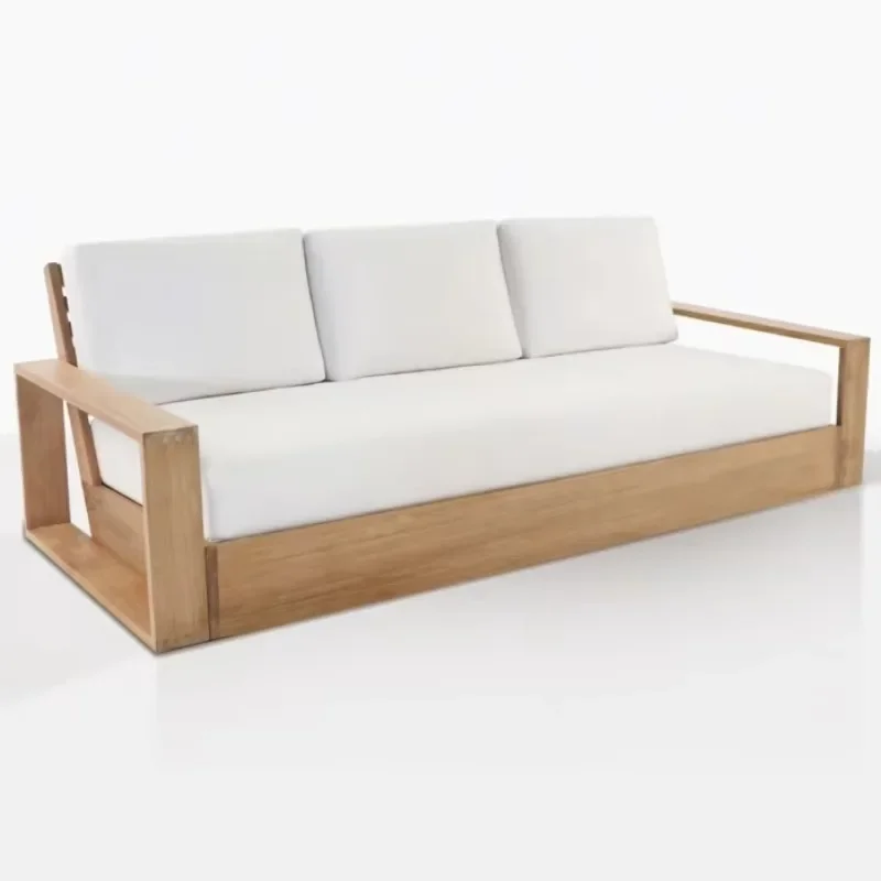 Teak garden sofa with solid wood and white cushions
Teak garden sofa with solid wood and white cushions