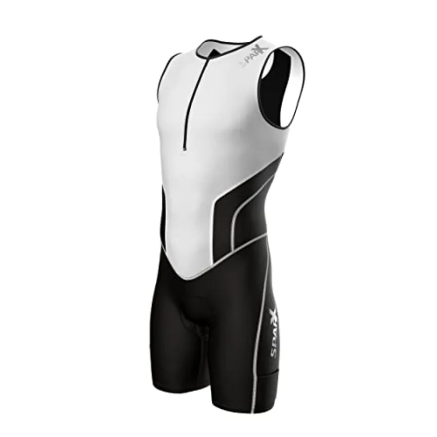 Triathlon suit for racing, cycling, swimming, and running; high-performance spandex-polyester blend; black with neon yellow acc
Triathlon suit for racing, cycling, swimming, and running; high-performance spandex-polyester blend; black with neon yellow acc