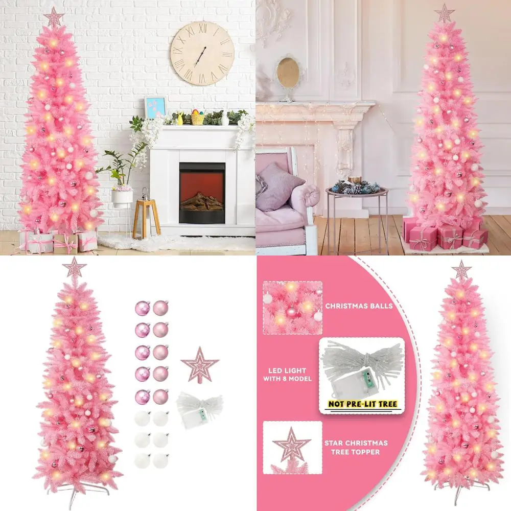 Slim 6ft Artificial Christmas Tree with Warm LED Lights, 8 Modes, and Ornaments
Slim 6ft Artificial Christmas Tree with Warm LED Lights, 8 Modes, and Ornaments