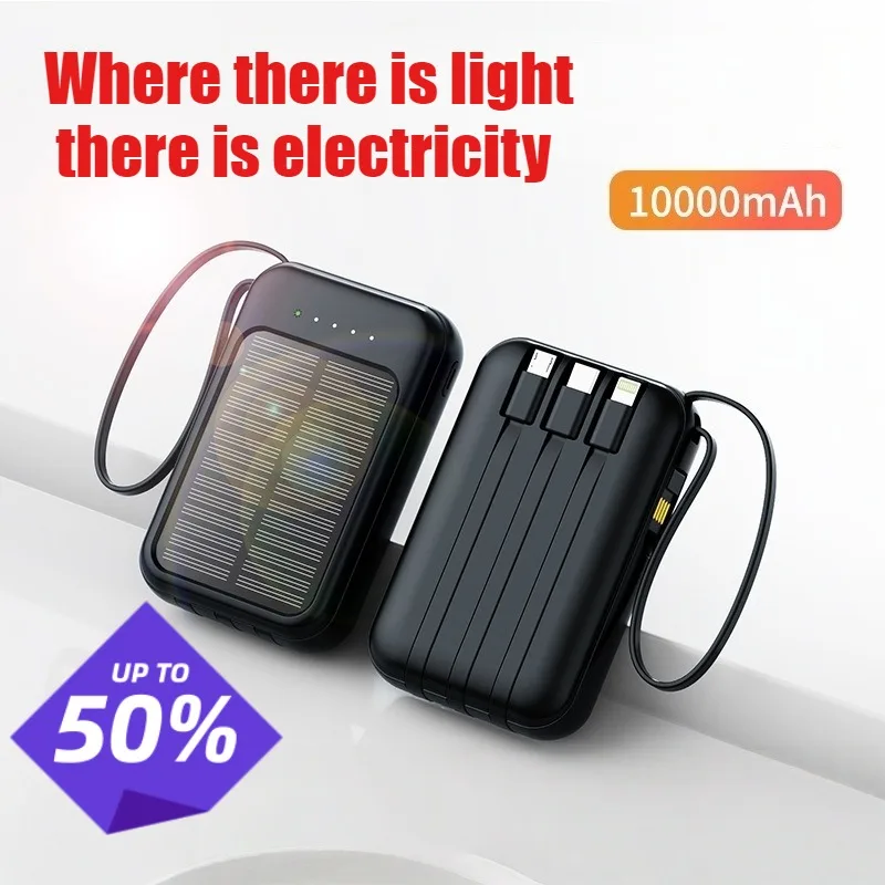 10000mAh Solar Power Bank with Built-in Cable Compact Portable Charger High Capacity Multifunctional Creative Design
10000mAh Solar Power Bank with Built-in Cable Compact Portable Charger High Capacity Multifunctional Creative Design