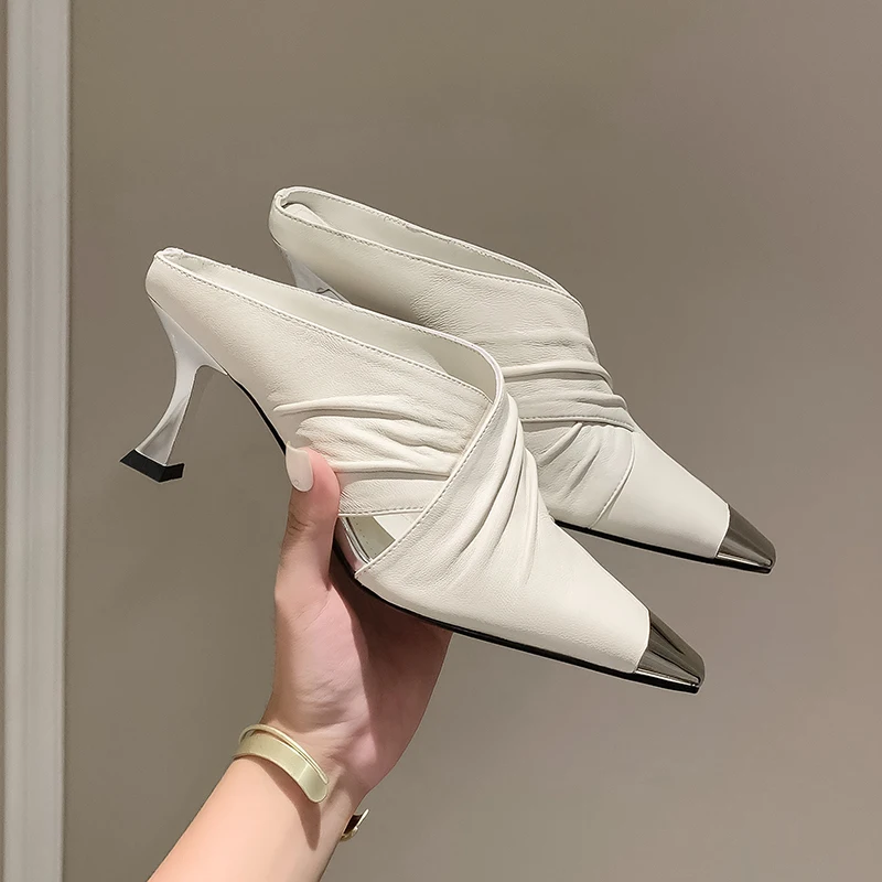 Fashion Women Summer Mules Shoes Sexy Stiletto Heels Genuine Leather Sandals Pointed Toe Office Party Slippers Dress Size 34-40
Fashion Women Summer Mules Shoes Sexy Stiletto Heels Genuine Leather Sandals Pointed Toe Office Party Slippers Dress Size 34-40