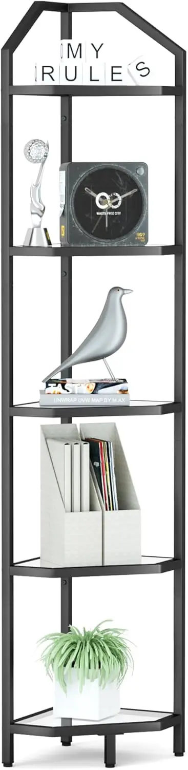 5-Tier Corner Shelf with Tempered Glass & Steel Frame, Modern Metallic Black Storage for Living Room, Bathroom, Kitchen
5-Tier Corner Shelf with Tempered Glass & Steel Frame, Modern Metallic Black Storage for Living Room, Bathroom, Kitchen