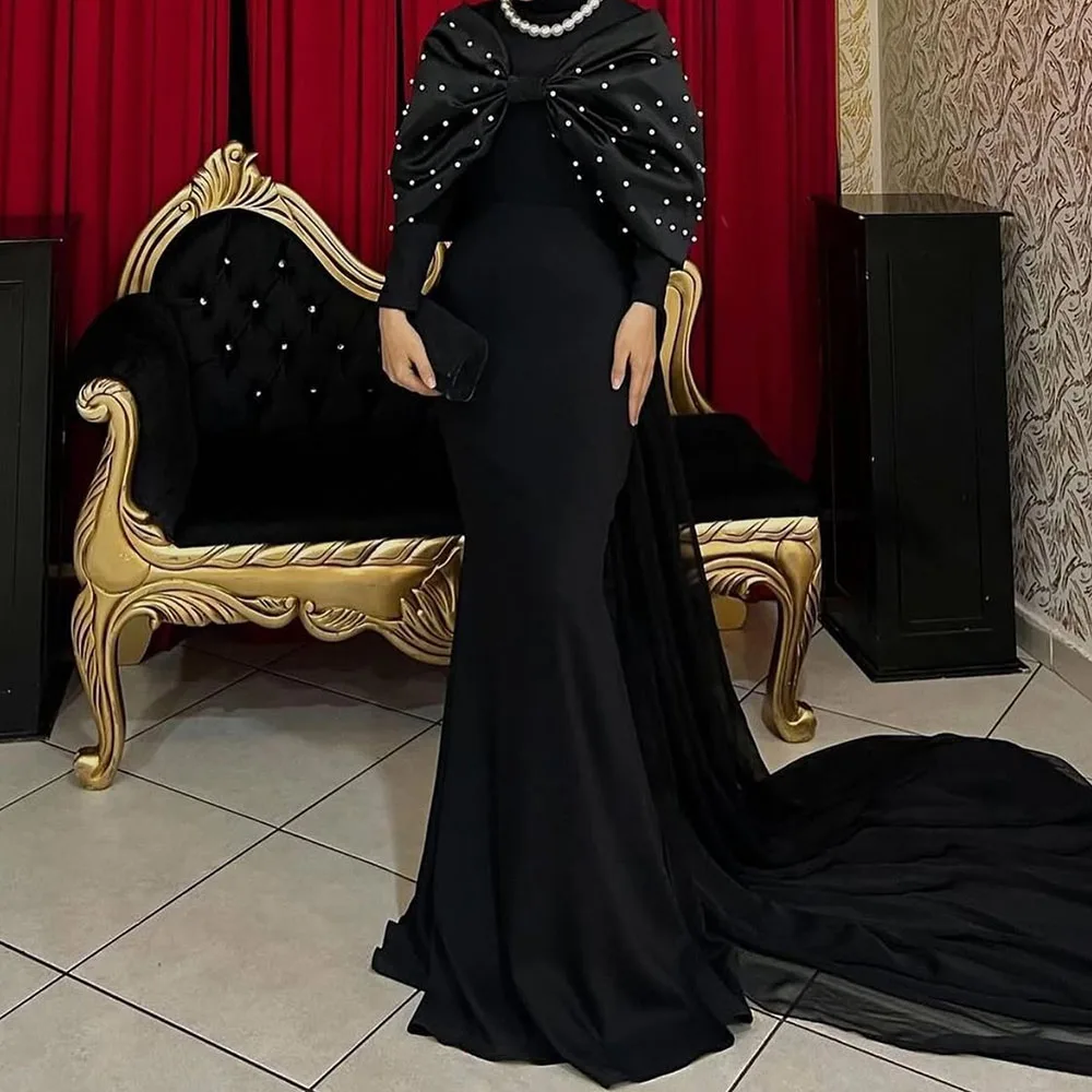 Customized Mermaid Prom Dresses Floor-Length High-Neck Full Sleeve Evening Gown Simple Fashion Beading Draped Party Gown
Customized Mermaid Prom Dresses Floor-Length High-Neck Full Sleeve Evening Gown Simple Fashion Beading Draped Party Gown