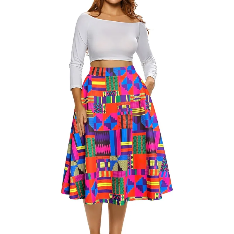 Womens African Print Skirt Boho Flare Pleated Midi Skirt with Pockets
Womens African Print Skirt Boho Flare Pleated Midi Skirt with Pockets