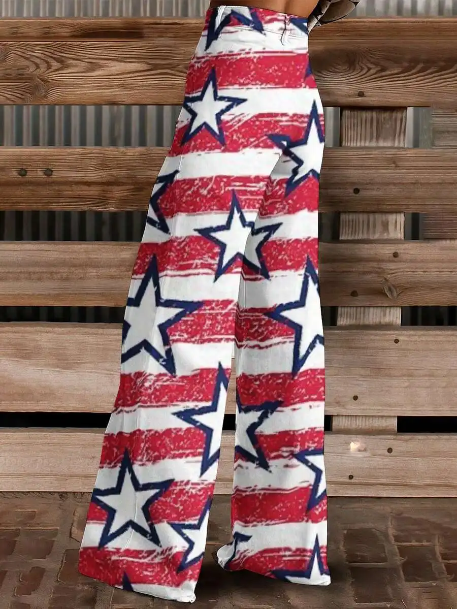 American Flag Print Wide Leg Pants Women High Waist Loose Fit Star And Stripe Pattern Casual Trousers
American Flag Print Wide Leg Pants Women High Waist Loose Fit Star And Stripe Pattern Casual Trousers