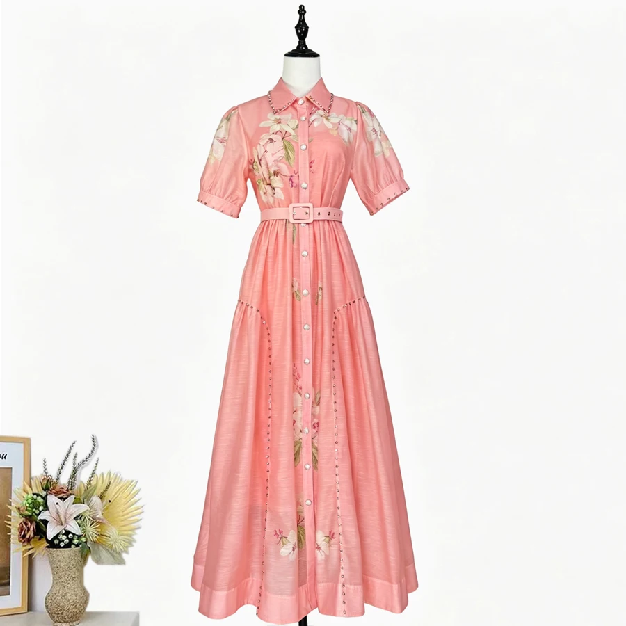 Elegant Pearl Beading Linen Shirt Dress Women Vintage Floral Print Short Sleeve Single Breasted Belt Party Prom Vestidos
Elegant Pearl Beading Linen Shirt Dress Women Vintage Floral Print Short Sleeve Single Breasted Belt Party Prom Vestidos