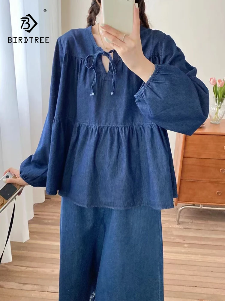 New 2025 Spring Denim Long Sleeve Shirt, Women O Neck Lace-up Tops, Mori Girl Vintage Japan Style Loose Doll Blouse T51212CC
New 2025 Spring Denim Long Sleeve Shirt, Women O Neck Lace-up Tops, Mori Girl Vintage Japan Style Loose Doll Blouse T51212CC