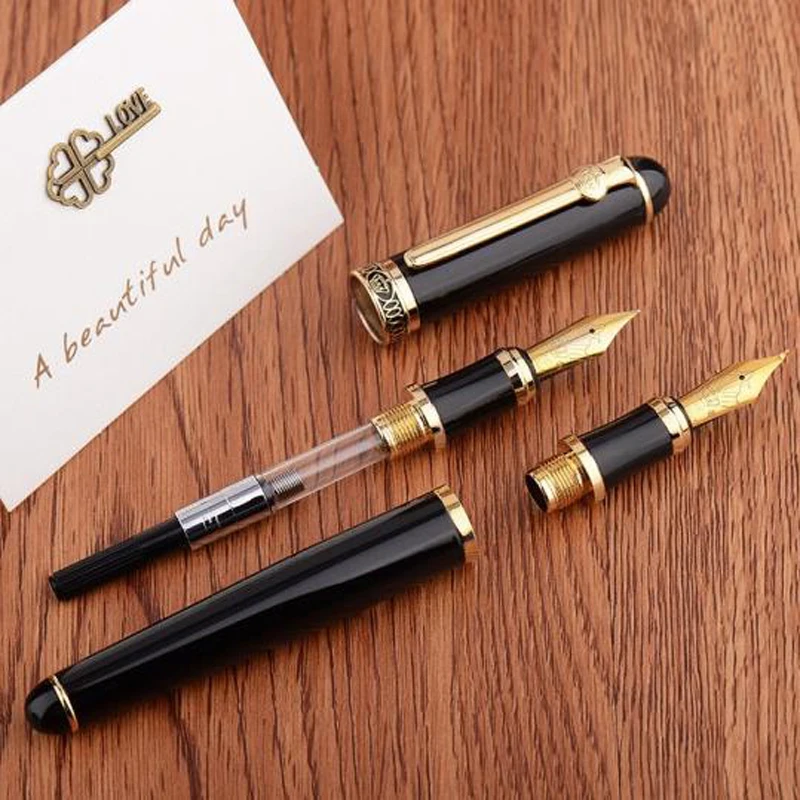 Duke D2 Elegant Black / Golden Clip D2 Medium Nib Fountain Pen With 1PC Calligraphy Fude Bent Nib Interchangeable Set Stationery
Duke D2 Elegant Black / Golden Clip D2 Medium Nib Fountain Pen With 1PC Calligraphy Fude Bent Nib Interchangeable Set Stationery