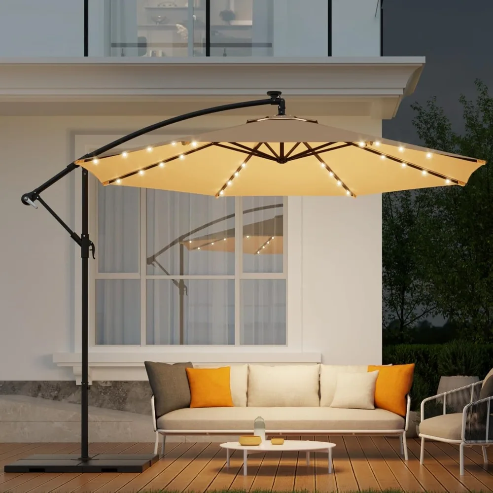 10FT 40 LED Solar Lighted Patio Umbrella, Outdoor Offset Cantilever Umbrella, Infinite Tilt, Crank and Cross Base, Customized
10FT 40 LED Solar Lighted Patio Umbrella, Outdoor Offset Cantilever Umbrella, Infinite Tilt, Crank and Cross Base, Customized