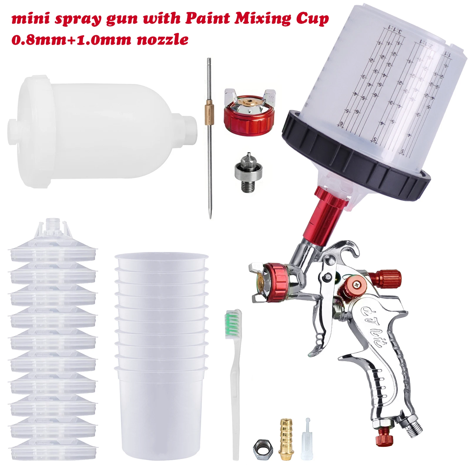 Mini Spray Gun 1.0MM Paint Spray Gun 0.8MM Nozzle Kit 250CC Tank Air Paint Gun With 300/600CC Paint Mixing cup And Adapter
Mini Spray Gun 1.0MM Paint Spray Gun 0.8MM Nozzle Kit 250CC Tank Air Paint Gun With 300/600CC Paint Mixing cup And Adapter
