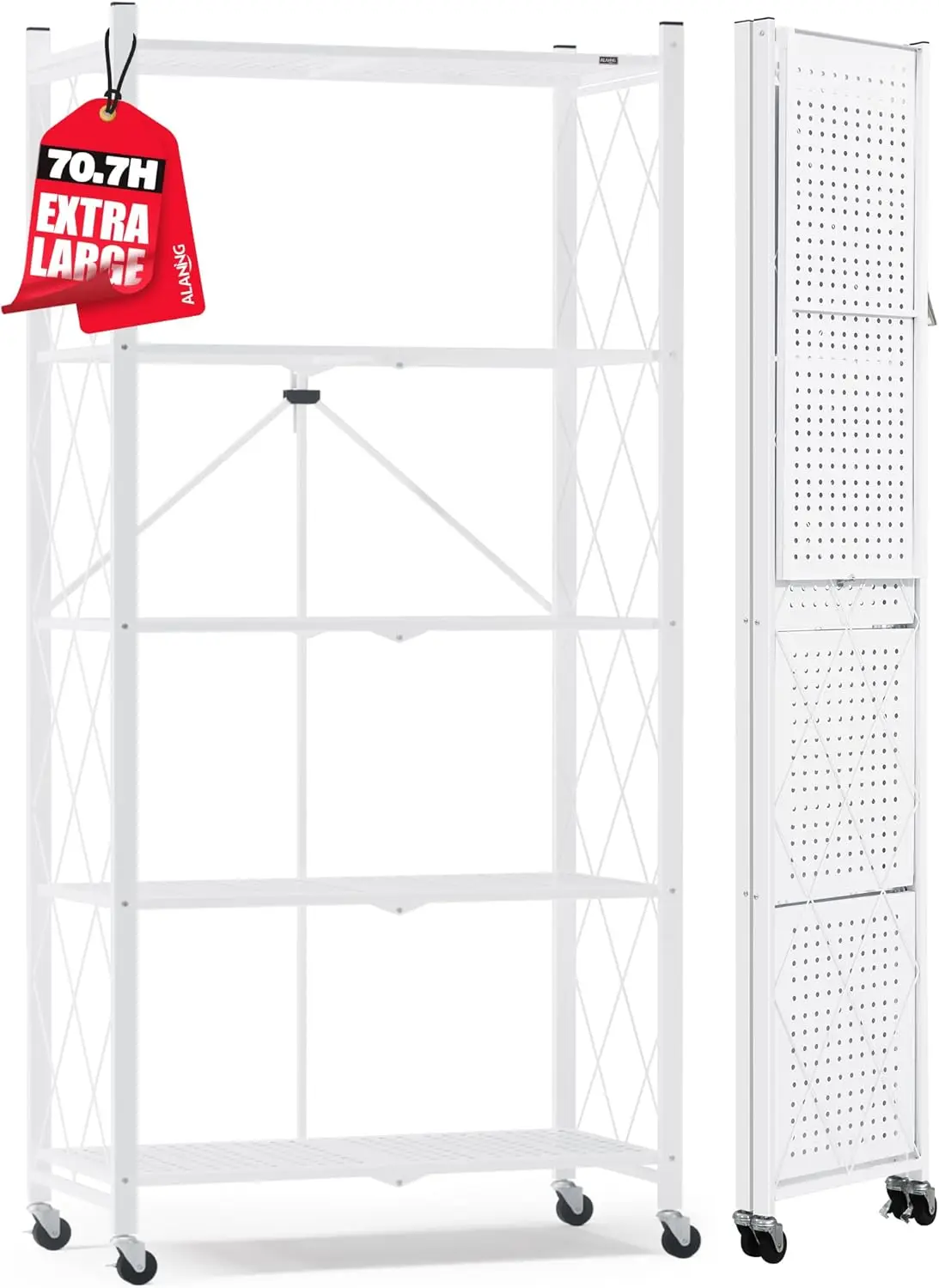 ALANNG 70.7" H Metal Storage Shelves, 5 Tier Folding Shelf on Wheels, Heavy Duty, No Assembly, Rolling, Collapsible Rack Unit fo
ALANNG 70.7" H Metal Storage Shelves, 5 Tier Folding Shelf on Wheels, Heavy Duty, No Assembly, Rolling, Collapsible Rack Unit fo