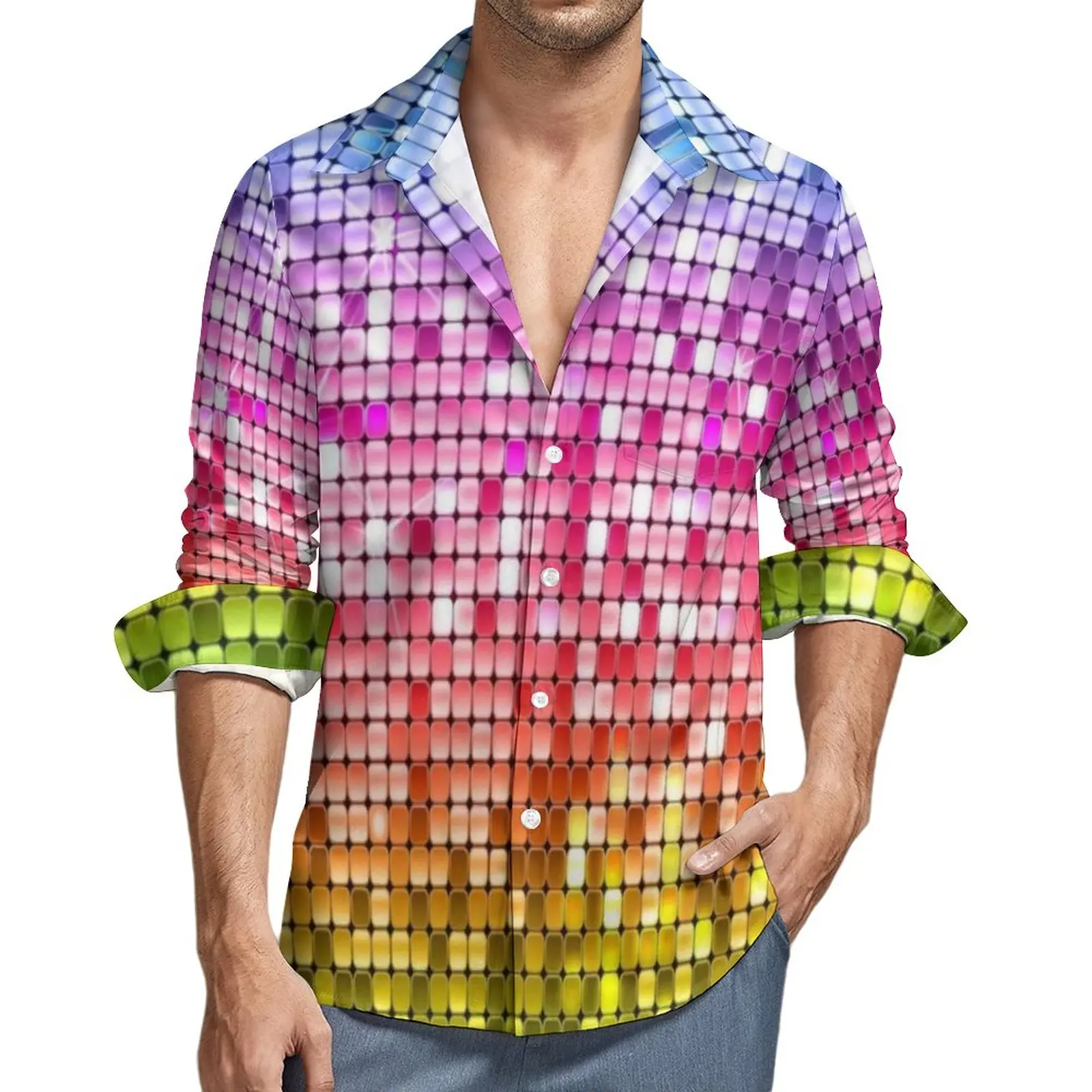 Sparkly Sequins Print Shirt Men Colorful Rainbow Casual Shirts Spring Y2K Design Blouses Long Sleeve Trendy Oversized Top Gift
Sparkly Sequins Print Shirt Men Colorful Rainbow Casual Shirts Spring Y2K Design Blouses Long Sleeve Trendy Oversized Top Gift