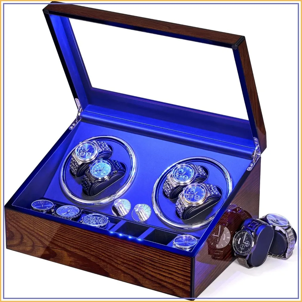 4 Watch Winder Box with LED Light & Quiet Motor, 6 Storage Case for Automatic Watches
4 Watch Winder Box with LED Light & Quiet Motor, 6 Storage Case for Automatic Watches