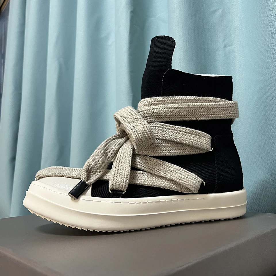 Men's High Top Canvas Sneakers Ro Black Thick Sole Cross-Tied Lace Up Trainers Jumbo Laces Streetwear Gothic Casual Shoes Women
Men's High Top Canvas Sneakers Ro Black Thick Sole Cross-Tied Lace Up Trainers Jumbo Laces Streetwear Gothic Casual Shoes Women