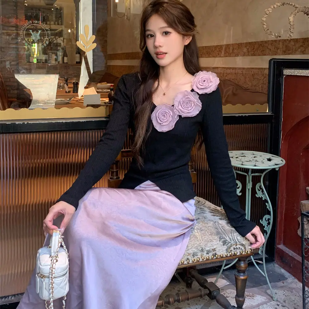French Three-dimensional Rose Long Sleeve Knit Sweater High-waisted Mid-length Skirt New Fashion Suit for Women
French Three-dimensional Rose Long Sleeve Knit Sweater High-waisted Mid-length Skirt New Fashion Suit for Women