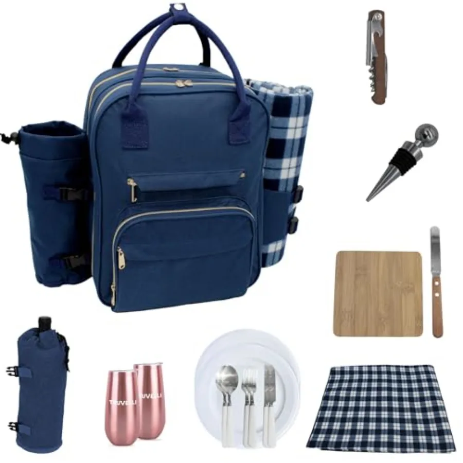 Truvelli Picnic Backpack for 2 with Blanket 12-in-1 Insulated Picnic Basket Backpack Set with Wine Holder Cutlery Cheese Board
Truvelli Picnic Backpack for 2 with Blanket 12-in-1 Insulated Picnic Basket Backpack Set with Wine Holder Cutlery Cheese Board
