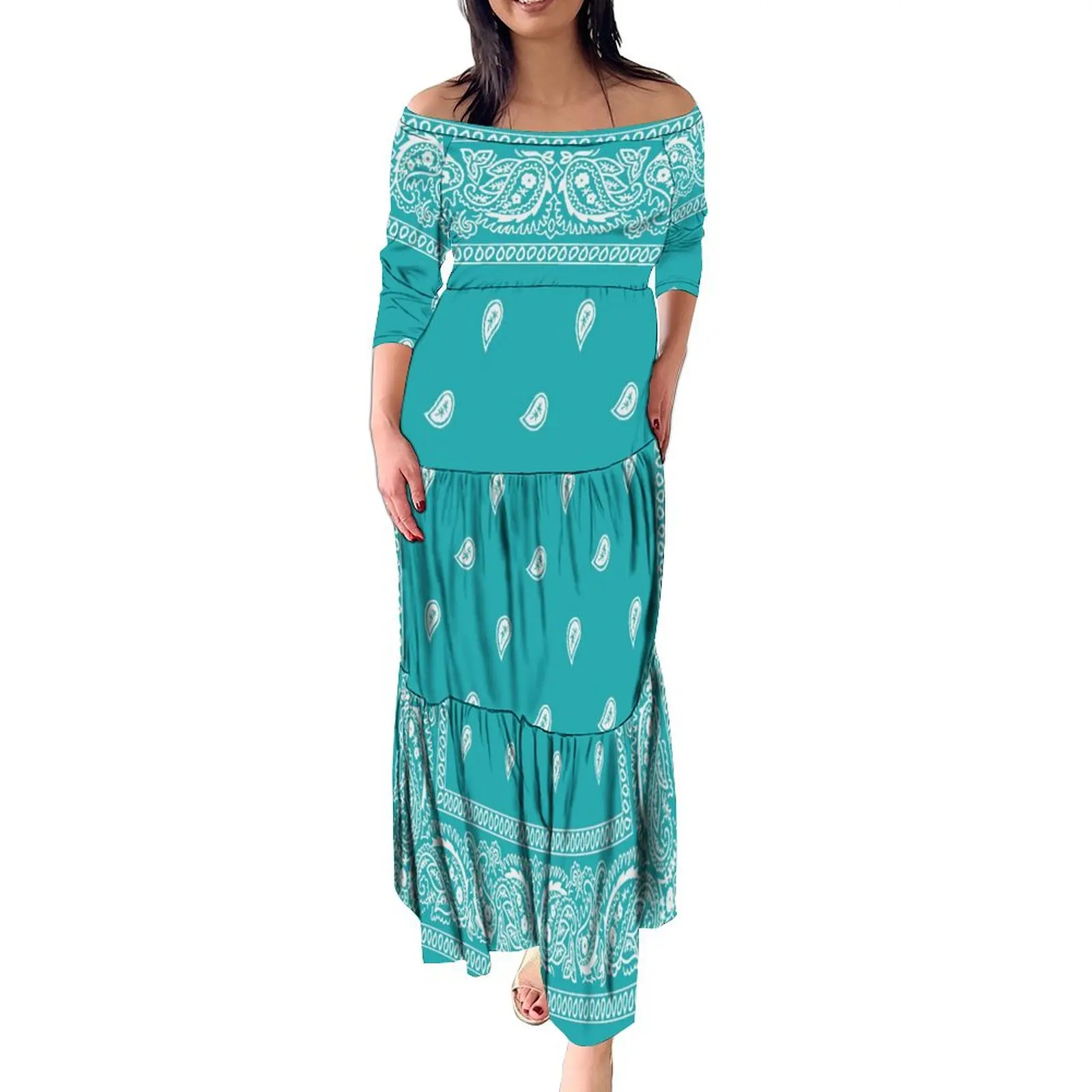 Summer Short-Sleeved Women'S Dress One-Shoulder Design Elegant Multi-Layered Patchwork Long Dress Bandana Pattern Design
Summer Short-Sleeved Women'S Dress One-Shoulder Design Elegant Multi-Layered Patchwork Long Dress Bandana Pattern Design